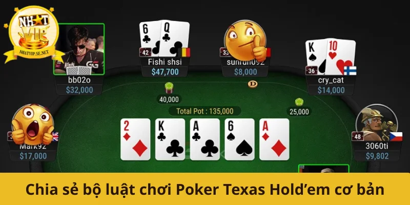 Chia sẻ bộ luật chơi Poker Texas Hold’em cơ bản