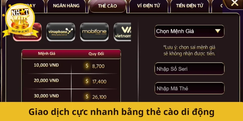 Giao dịch cực nhanh bằng thẻ cào di động