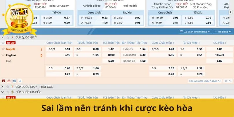 Sai lầm nên tránh khi cược kèo hòa